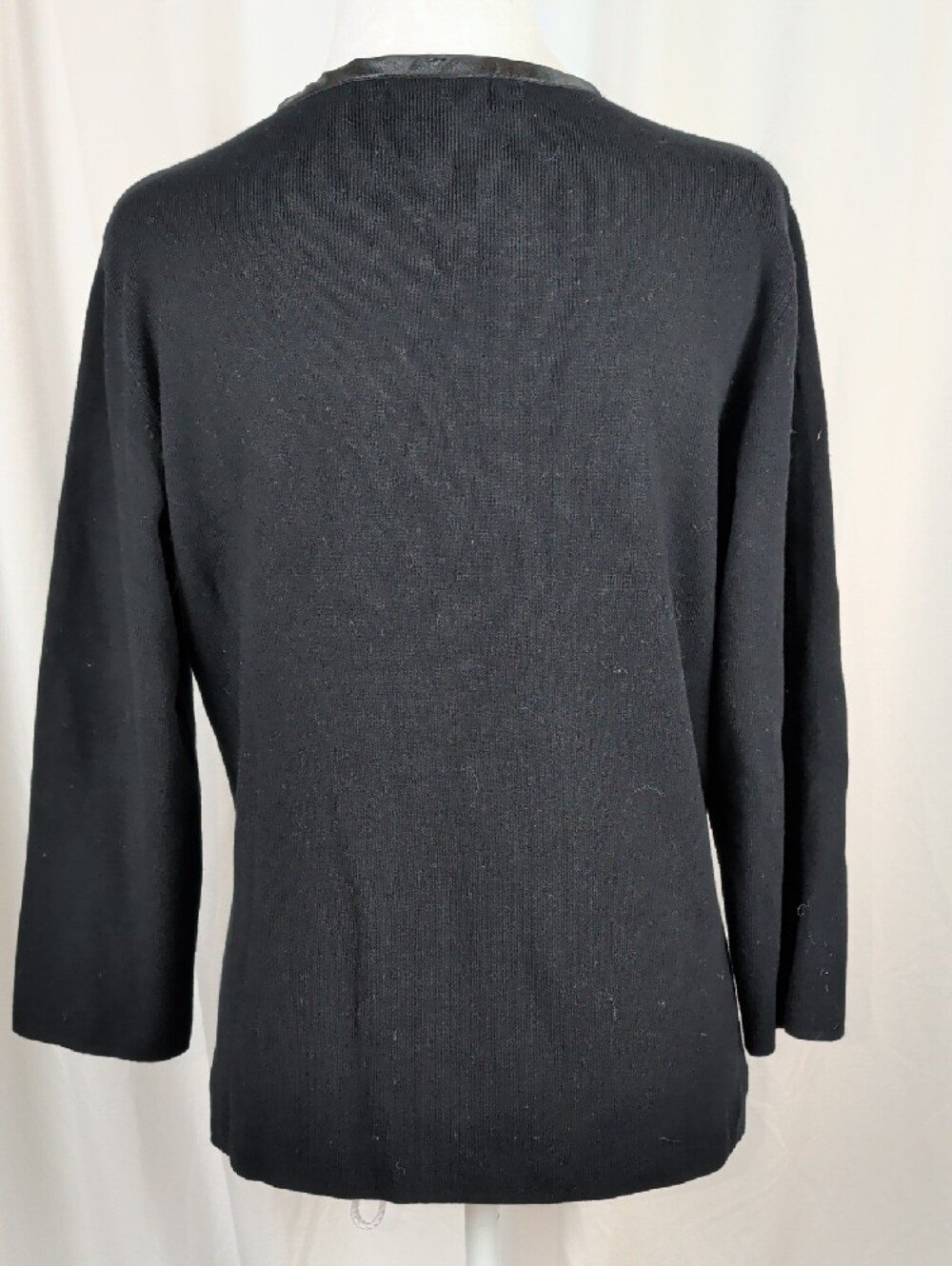 Laura Black Satin Trim Rhinestone Button Knit Sweater Large NWT - Picture 9 of 15